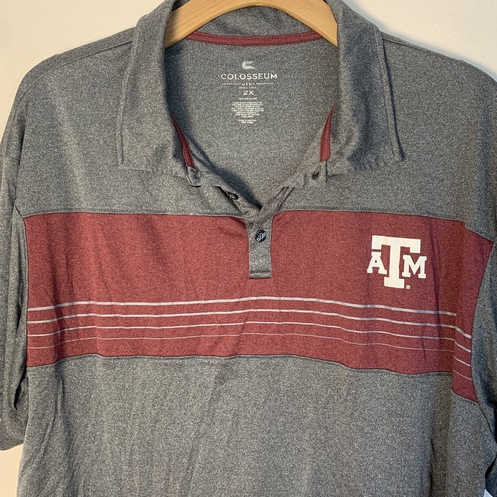 Texas A&M Mens Polo XXL 2XL Striped Gray Maroon Aggies Short Sleeve